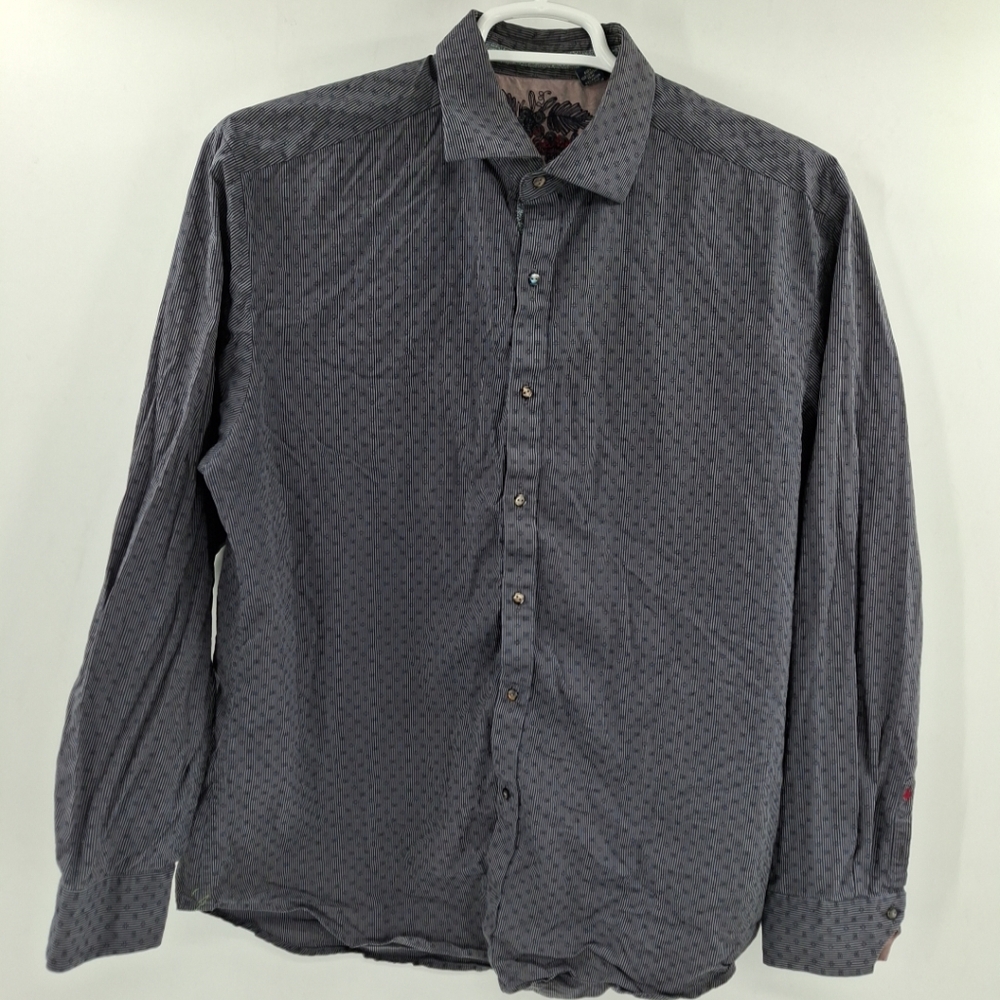 ROBERT GRAHAM MENS SHIRT XL GREY‎ BLUE DAMASK GEOMETRIC STRIPED